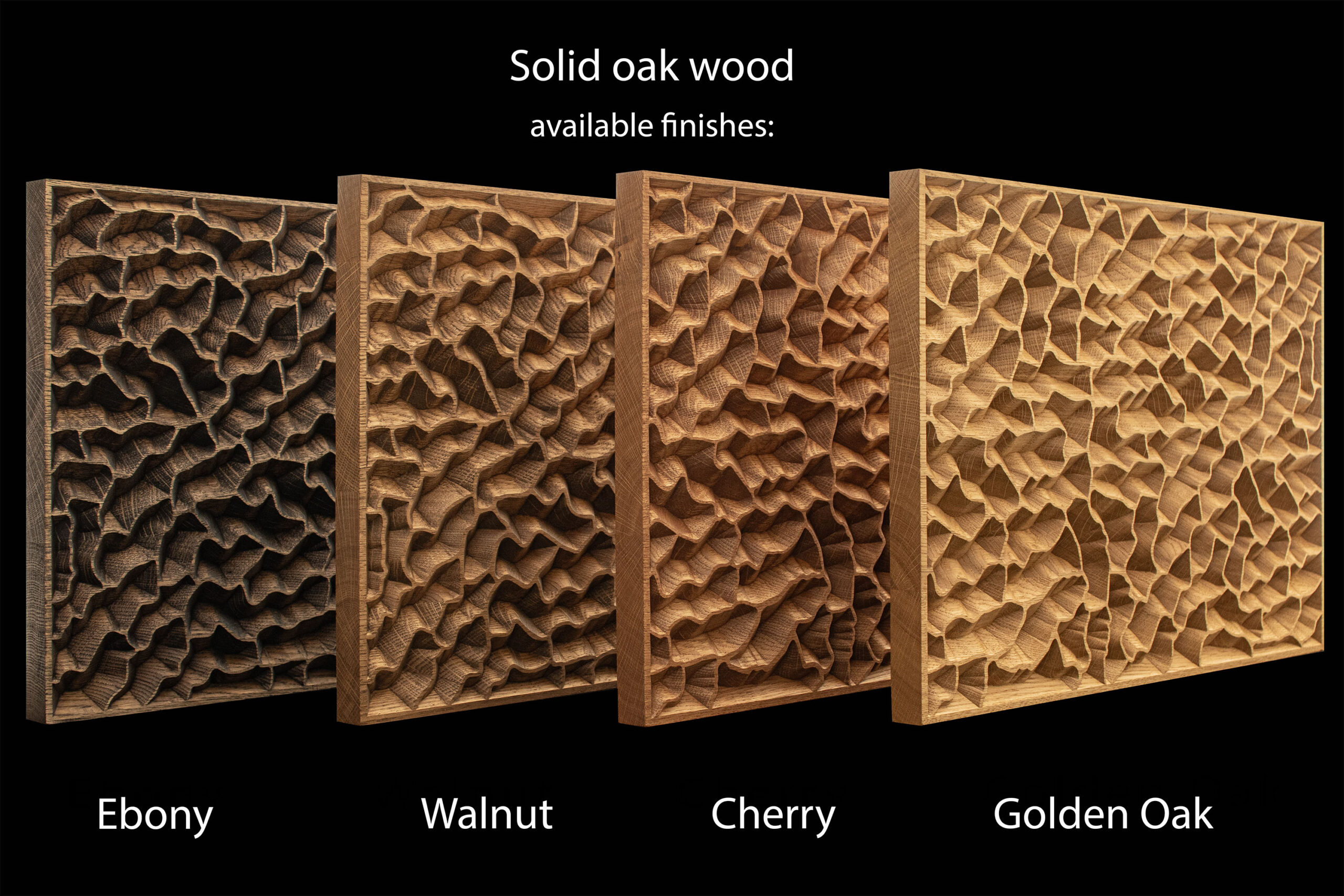 Drewniane panele ścienne z litego dębu w wybarwieniach Golden Oak, Cherry, Walnut i Ebony